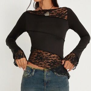 Motel Rocks: Black lace long sleeve top